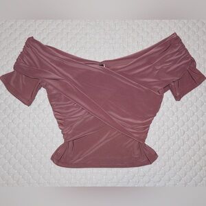 Windsor Dusty Rose Mauve Off-Shoulder Ruched Crop Top